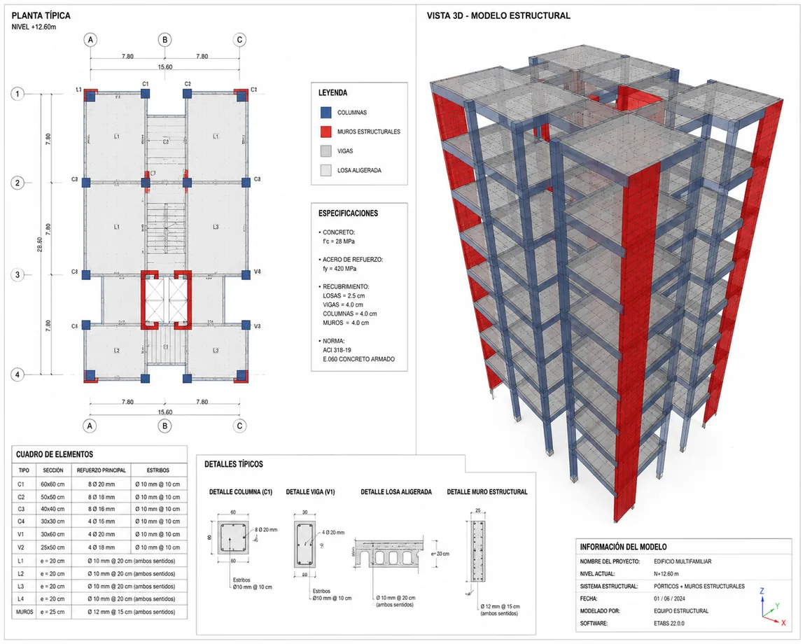 Cargas y diseño estructural: representación del área de trabajo